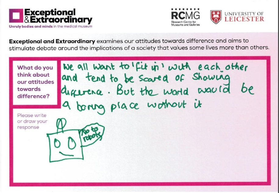 Exceptional and Extraordinary Response Card 'What do you think about our attitudes towards difference?'